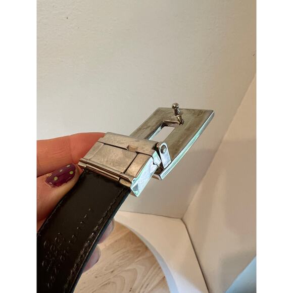 Gucci Made in Italy Black Genuine Leather G Buckle Silver Belt Size Medium main image 12
